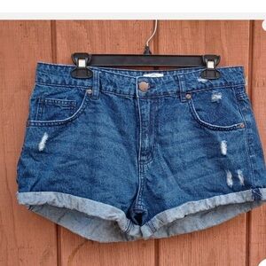 Cotton On 91 Mid Saturday Cuffed Distressed Denim Shorts Dark Wash Size 4